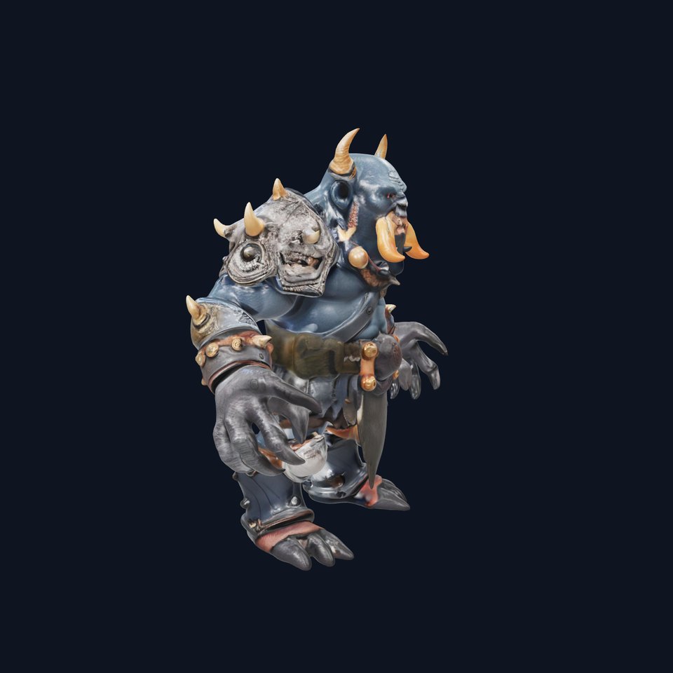 Orc Warlord Rigged and Animated with Skull Armor